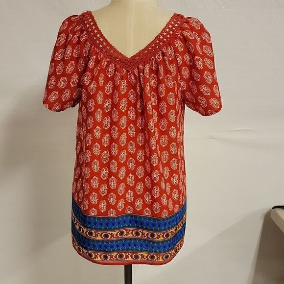 rebecca Malone Medium V-Neck Patterned Top size medium - Picture 4 of 9